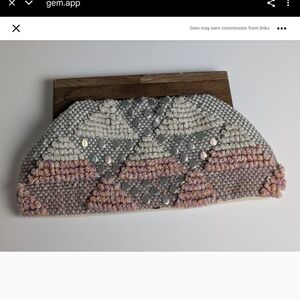 FABULOUS MJ NY Artisan Beaded Clutch - Gray and Pink 382‎